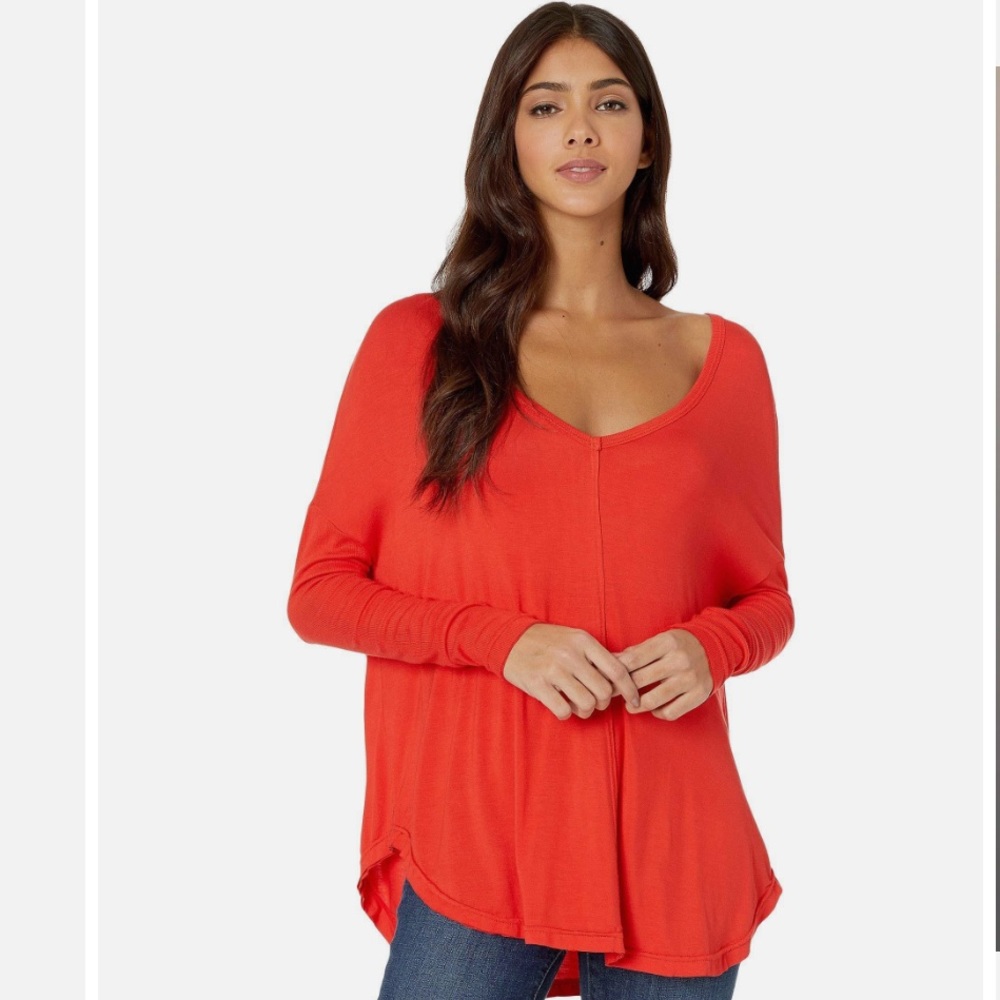 FREE PEOPLE long sleeve Boho Moonshine Tunic orange coral Flowy shirt NWT XS